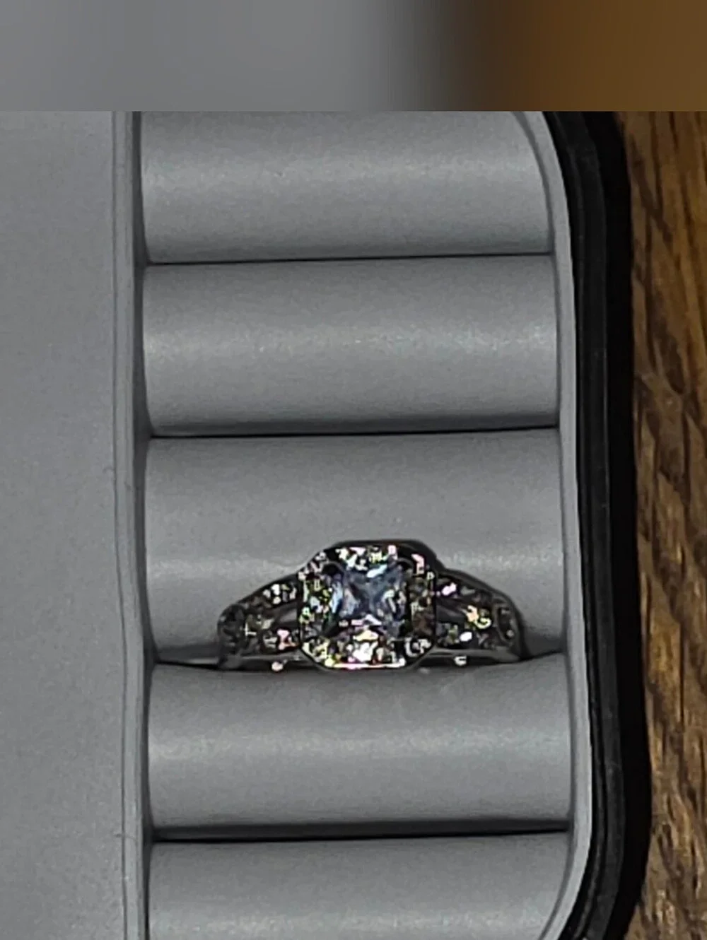 Princess Cut Cubic Zirconia Halo Promise Ring in Silver-Toned- Size 7